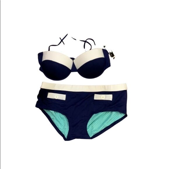 NWT Attention Bikini Navy Blue White 2-piece nautical XL - Picture 1 of 14